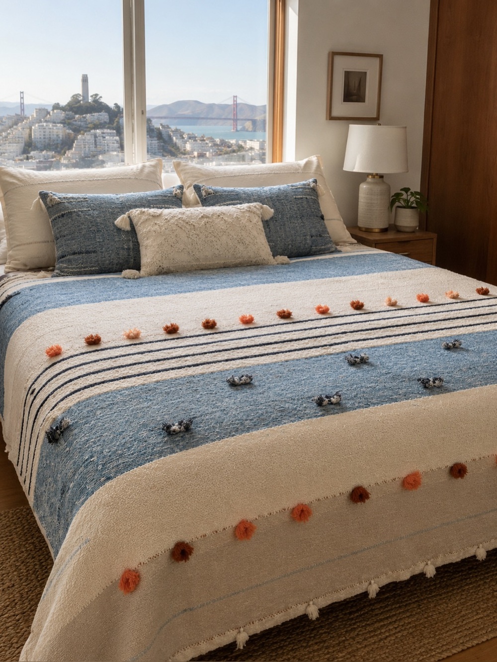 Anthropologie x All Roads King Coverlet Rare Handwoven Pom Pom Tassel Boho